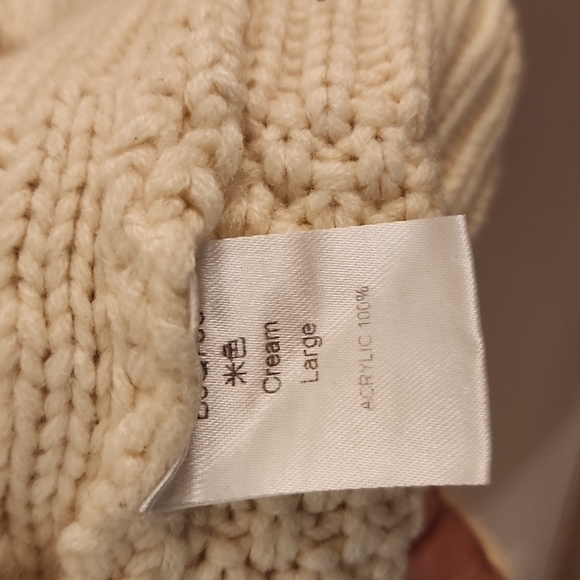 Turtleneck Cable Knit Long Sleeve Oversized Pullover Sweater Beige Size Large - Picture 11 of 14